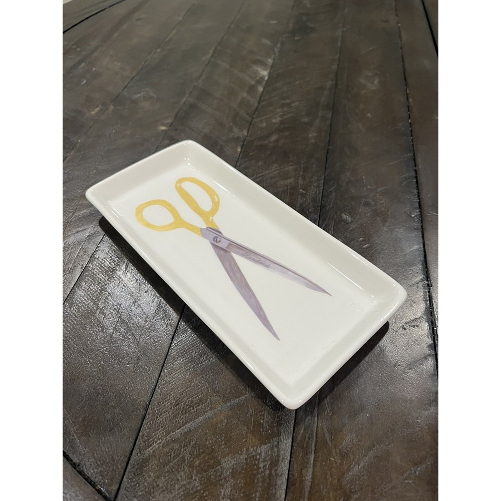 Vintage Magenta Rae Dunn Trinket‎ Tray Dish Scissors Gold White M Stamp